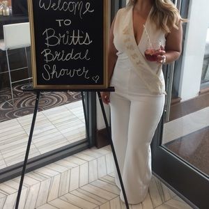 White thick strap deep v jumpsuit